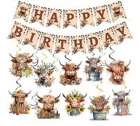Eiapadeor Highland Cow Birthday Decorations, 16PCS Highland Cow Happy Birthday Banners Hanging Swirls, Bday Chic Cowboy Party Decor Supplies