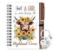 Eiapadeor Highland Cow Gifts for Women Girls, Just a Girl Who Love Highland Cow Notebook Pen Keyring, Western Animal Lover Birthday Christmas Back to School Graduation Present for Classmates Teacher