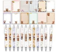 Eiapadeor Highland Cow Stick Notes with Pens 24 Pcs Highland Cow Ballpoint Pens Cartoon Animals Notepads Bulk Farm Cattle Notes Black Ink Pen for Women Men Study Office School Supplies Party Favor