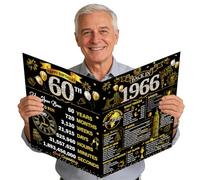 Eiapadeor Large 60th Birthday Card for Men - Black Gold Back in 1966 60th Birthday Card with Envelope Cheers to 60 Years Jumbo Guest Book Birthdays Gift for Women Men 60 Year Old Party Decorations