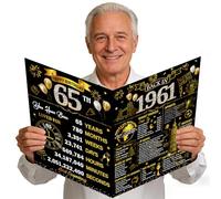 Eiapadeor Large 65th Birthday Card for Men - Black Gold Back in 1961 65th Birthday Card with Envelope Cheers to 65 Years Jumbo Guest Book Birthdays Gift for Women Men 65 Year Old Party Decorations