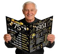 Eiapadeor Large 75th Birthday Card for Men - Black Gold Back in 1951 75th Birthday Card with Envelope Cheers to 75 Years Jumbo Guest Book Birthdays Gift for Women Men 75 Year Old Party Decorations