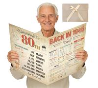 Eiapadeor Large 80th Birthday Card for Men - Vintage Back in 1946 80th Birthday Card with Envelope Cheers to 80 Years Jumbo Guest Book Birthdays Gift for Women Men 80 Year Old Party Decorations