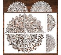 Eiapadeor Large Mandala Stencils for Painting - 6 Pcs Extra Large Mehndi Henna Stencils for Walls Wood Fence Outdoor Fabric Paisley Template for Crafts Reusable