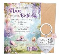 Eiapadeor Nan Birthday Card Gift - Flower Nan Greeting Card with Keychain Nana Birthday Gifts from Grandson Granddaughter Mother's Day Valentines Day Gift for Nana Nanny