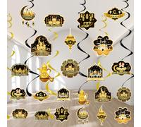 Eiapadeor Ramadan Decorations for Home - 24Pcs Ramadan Kareem Eid Mubarak Hanging Swirls, Shining Black Gold Star Moon Lantern Foil Ceiling Hanging Decorations, Islamic Muslim Party Supplies