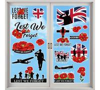 Eiapadeor Remembrance Day Window Stickers - 8 Pcs Lest We Forget Window Stickers Remembrance Day Poppy Decorations for Home Office Classroom Outside Indoor Poppy Window Clings