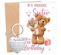 Eiapadeor Sister Birthday Cards Gifts - 2 PCS Special Sister Birthday Gifts, Happy Birthday Card with Envelopes, Personalised Heart Keyring, Lovely Present for Adult Women Girls
