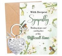 Eiapadeor Sympathy Condolences Cards Gifts - 2 Pcs Thinking of You Bereavement Gifts, Sorry for Your Loss of Mum, Dad, Loved One Card with Envelope Keyring, Deepest Sympathy White Lilies Design
