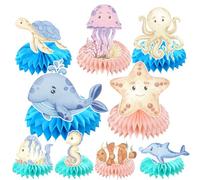 Eiapadeor Under the Sea Party Decorations, 9PCS Cute Ocean Animals Under the Sea Baby Shower Decorations, Sea Animals Turtle Whale Honeycomb Centerpiece Table Decor