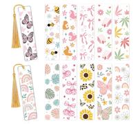 Eiapadeor UV DTF Bookmark Wraps - 24 Sheets Flower Rub on Transfer Stickers for DIY Acrylic Bookmark Crafts, Double-Sided Design UVDTF Stickers, Bee Butterfly Rub on Transfers Decals for Book Lovers