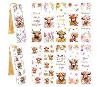 Eiapadeor UV DTF Bookmark Wraps - 24 Sheets Highland Cow Rub on Transfer Stickers for DIY Acrylic Bookmark Crafts Double-Sided Design Waterproof UVDTF Stickers, Rub on Transfers Decals for Book Lovers