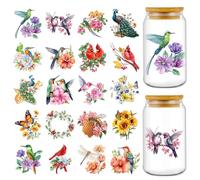 Eiapadeor Vintage Rub on Transfer Stickers - 20 Sheets Flower Bird UV DTF Cup Wraps, Floral UVDTF Wraps for Girl Women, Waterproof Rub on Decals for Glass Cups Mug Tumbler, DIY Transfer Crafts