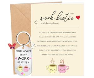 Eiapadeor Work Bestie Gifts Set - Leaving Go Away Retirement Card with Keyring Colleagues Leaving Christmas Birthday Thank You Gift for Boss Coworker Friends Teacher Nurse Women Men Doctor Police