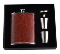 Eiarrnp 8oz Leather Flask for Liquor for Men Women - Gift Set Box Includes Flask Funnel Cups - Leak Proof Brown PU Leather Groomsmen Flask Set Perfect for Groomsmen Best Man Gifts