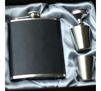 Eiarrnp Flasks, Hip Flask Set with Funnel and 2 Wineglass, 7oz Capacity for Whiskey Wine Liquor and Spirits - Flask for Man, Father, Grandfather, Boyfriend, and Groomsmen, Black Gift Box