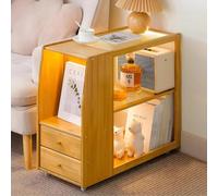 Eiauiuo Modern Small Coffee Table With Drawer & Storage, Wooden Side Table On Wheels, Bedside Table With Glass Surface, Sofa Side Cabinet, Decorative Storage Unit(Holzfarbe)