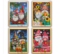 Eiazuiks 4 Packs Stamping Cross Stitch Kit, Gnome Counting Cross Stitch Kit for Adult Beginners, Full Line DIY Cross Stitch Stitching Kit for Home Decor Cross Stitch Patterns 11.8x15.7 inches