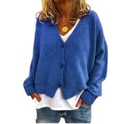 EIBA Cardigan For Women,Women'S Knitted Cardigans Casual Plain Blue V Neck Button Open Front Sweaters Cardigan Autumn Winter Thicken Soft Loose Basic Knit Outerwear Coat,Xl