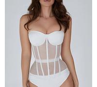 EIBA Corsets For Women,Corsets For Women Sexy Plain White Perspective Mesh Bustier Corset Tops Sleeveless Lace Up Boned Overbust Push Up Corset Shapewear Party Clubwear Bodice,S