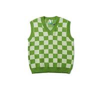 EIBA Knitted Waistcoats For Men,Men'S Knitted Sweater Vest Fashion Green Checkerboard Jacquard V-Neck Autumn Warm Sleeveless Knitwear Pullover Gilet Casual Loose Couple Waistcoat Knit Tank Tops,S