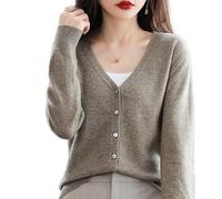 EIBA Ladies Cardigans,Women'S Knitted Cardigans Casual Short Solid Color V Neck Button Open Front Sweaters Cardigan Autumn Winter Classic Basic Long Sleeve Knit Outerwear Coat,Taupe,Xl