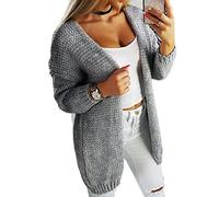 EIBA Ladies Cardigans,Women'S V-Neck Chunky Knitted Cardigans Fashion Loose Plain Grey Open Front Sweaters Cardigan Autumn Winter Elegant Soft Long Sleeve Knit Outerwear Jacket Coat,S