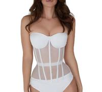 EIBA Women'S Bustiers & Corsets,Corsets For Women Sexy Plain White Perspective Mesh Bustier Corset Tops Sleeveless Lace Up Boned Overbust Push Up Corset Shapewear Party Clubwear Bodice