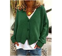 EIBA Womens Cardigan,Women'S Knitted Cardigans Casual Plain Dark Green V Neck Button Open Front Sweaters Cardigan Autumn Winter Thicken Soft Loose Basic Knit Outerwear Coat,S
