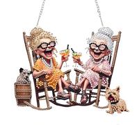 EIBEILI Diamond Art Painting Pendant Kits 5D Diamond Art Painting Art Hanging Kit Happy Grandma DIY Diamond Crystal Window Pendant Kit for Adults Gift Wall Home Decoration Double Sided