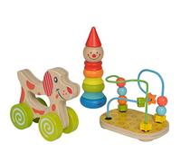 Eichhorn 100003750 Educational Play Set Consisting of Clown, Motor Skills Bow and Sliding Dog, 3 Pieces, Motor Skills Toy, Wooden Toy, 1 Year to 99 Years