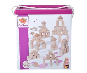 Eichhorn 100010141 100 Natural Wooden Building Blocks in Storage Box with Cord and Sorting Lid, for Children from 1 Year