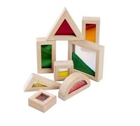 Eichhorn Building Blocks with Window - 8 Piece Set of Coloured Beech Wood Elements with Sand, Balls or Mirror, Promotes Sensory and Motor Skills, Wood, Acrylic and ABS, A