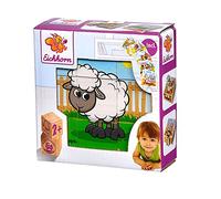 Eichhorn - Picture Cube Farm, 9 Building Blocks with 6 Designs, Includes Template, 9 Pieces, 10.5 x 10.5 cm, Made from 100% FSC Certified Pine Wood, from 2 Years