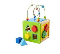 Eichhorn Small Game & Learning Cube - Motor Toy with Rotating and Sliding Function, Motor Bow and Mirror, FSC Certified Birch Wood and Plywood, 15 x 15 x 27 cm