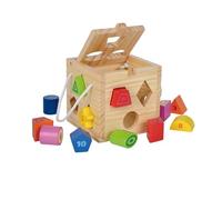 Eichhorn Wooden Shape Sorting Cube with 12 Colourful Blocks with Number and Letters | Handy Carry Handles on Case | for Ages 1+