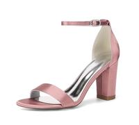 EICOFF Block Heel Bridal Shoes Ivory Satin Open Toe Adjustable Ankle Strap Wedding Sandals Prom Party Dress Pumps Shoes,Flesh Pink,5.5 UK