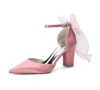 EICOFF Block Heel Wedding Shoes for Bride Bow Heels Closed Pointed Toe Pearl Ankle Strap Dress Pumps Shoes for Office Party Wedding,Flesh Pink,3 UK