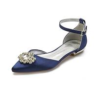 EICOFF Flat Wedding Shoes for Bride Women Pointed Toe Rhinestone Ankle Strap Ballet Flats Prom Evening Bridal Party Dress Shoes,Dark Blue,7 UK