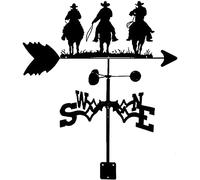 EICOFF Iron Weathervane, Garden Wrought Iron Weathervane with Satin Black Three Cowboys Ornament, Wind Direction Indicator, Outdoor Metal Bracket, Rust Resistant, Black, 50cm x 35cm