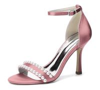 EICOFF Pearl Heels Sandals Stiletto Heels Women Wedding Shoes for Bride Open Toe Ankle Strap Bridal Shoes Party Summer Sandals,Flesh Pink,6.5 UK