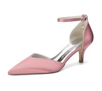EICOFF Pointed Closed Toe Kitten Heel Women's Pumps Crystal Satin Ankle Strap High Heels Evening Prom Party Dress Pumps Shoes,Flesh Pink,8.5 UK