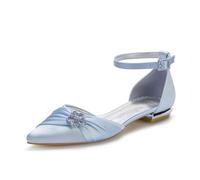 EICOFF Wedding Shoes for Bride Low Heel Women Bridal Shoes Satin Strap Low Block Heels Wedding Bridal Pumps Women Flats,Sky Blue,6 UK