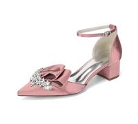 EICOFF Womens Chunky Heels Ankle Strap Bridal Wedding Shoes Pointed Toe Rhinestone Mid High Heels Evening Party Prom Dress Pumps Shoes,Flesh Pink,4.5 UK