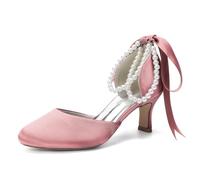 EICOFF Womens Closed Toe Stiletto High Heels Pumps Pearl Ankle Strap Kitten Heels Wedding Shoes for Bridal Party Dress Shoes,Flesh Pink,7.5 UK