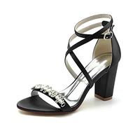 EICOFF Women's Heeled Sandals 3.36 Inch Block High Heel,Black,4 UK