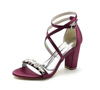EICOFF Women's Heeled Sandals 3.36 Inch Block High Heel,Burgundy,5.5 UK