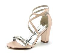EICOFF Women's Heeled Sandals 3.36 Inch Block High Heel,Champagne,9 UK