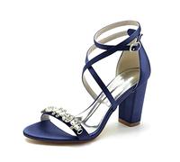 EICOFF Women's Heeled Sandals 3.36 Inch Block High Heel,Dark Blue,9 UK