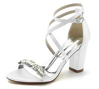 EICOFF Women's Heeled Sandals 3.36 Inch Block High Heel,White,7 UK